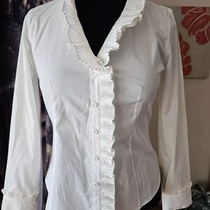 Talbots Elegant White Ruffled Women's Top NWOT 12